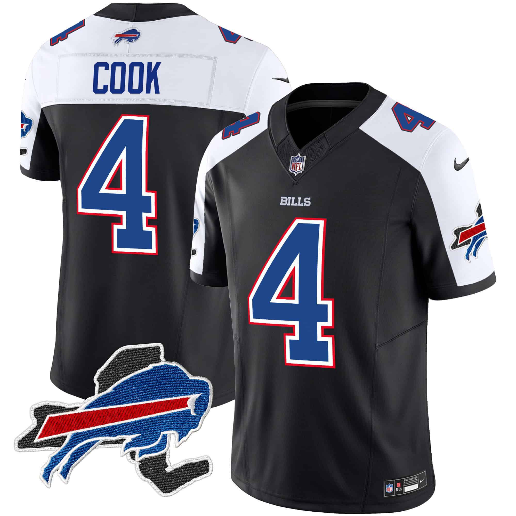 Men Buffalo Bills #4 Cook Black 2024 Nike Patch Vapor Limited NFL Jersey